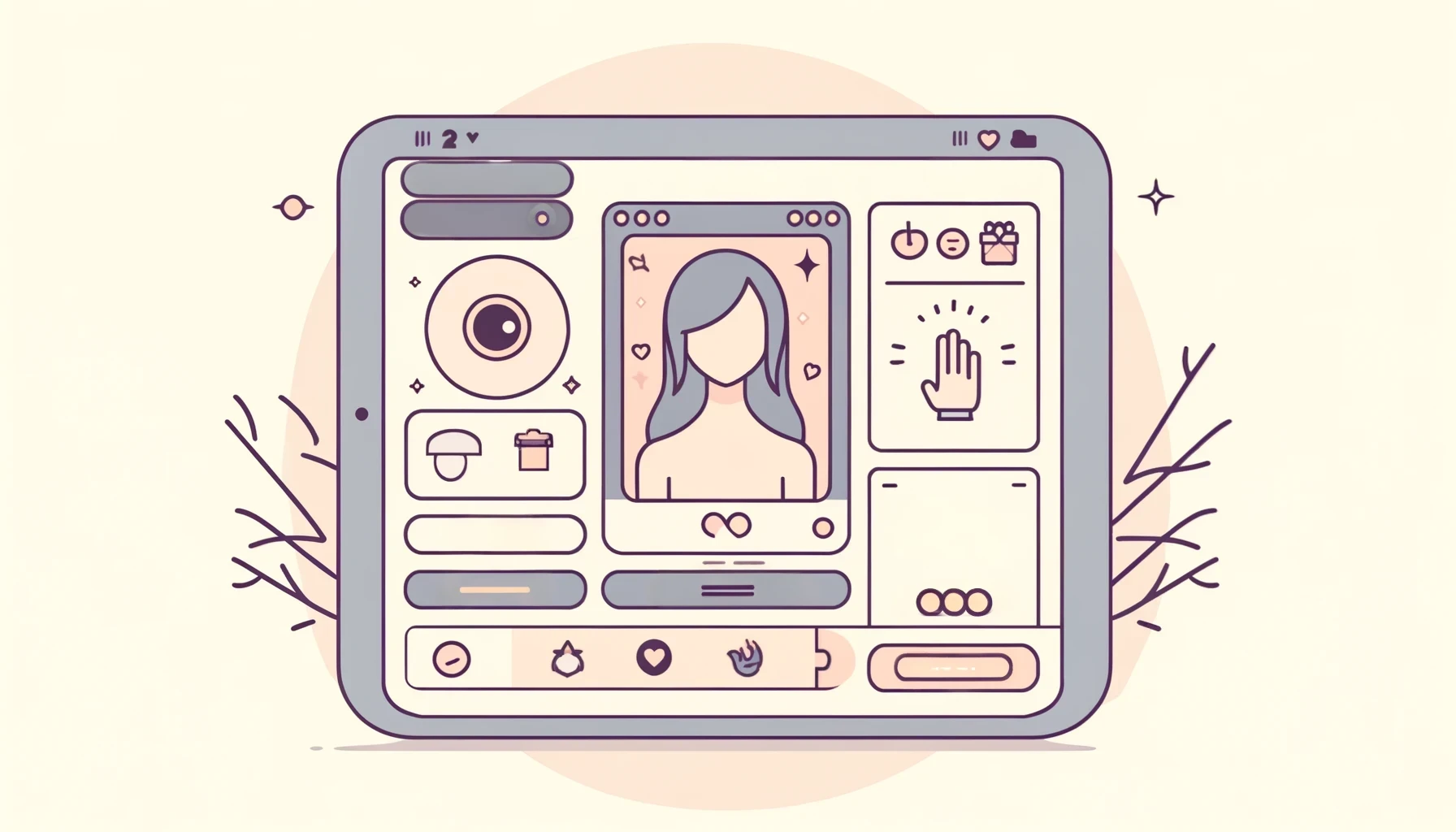 DALL·E 2024-05-22 23.16.54 — A minimalist illustration of a streaming platform interface for adult webcam services. The interface should show a clean design with a main video stre платформы для стриминга