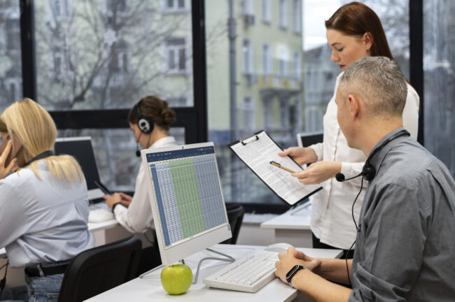 colleagues-working-together-call-center-office мониторинг работы сотрудников
