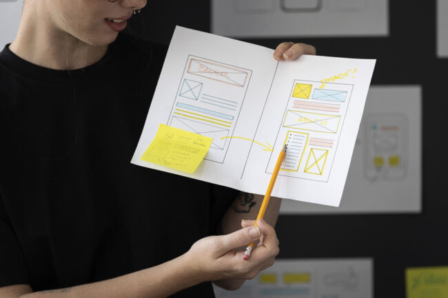 female-web-designer-with-papers-notes-office прототип приложения